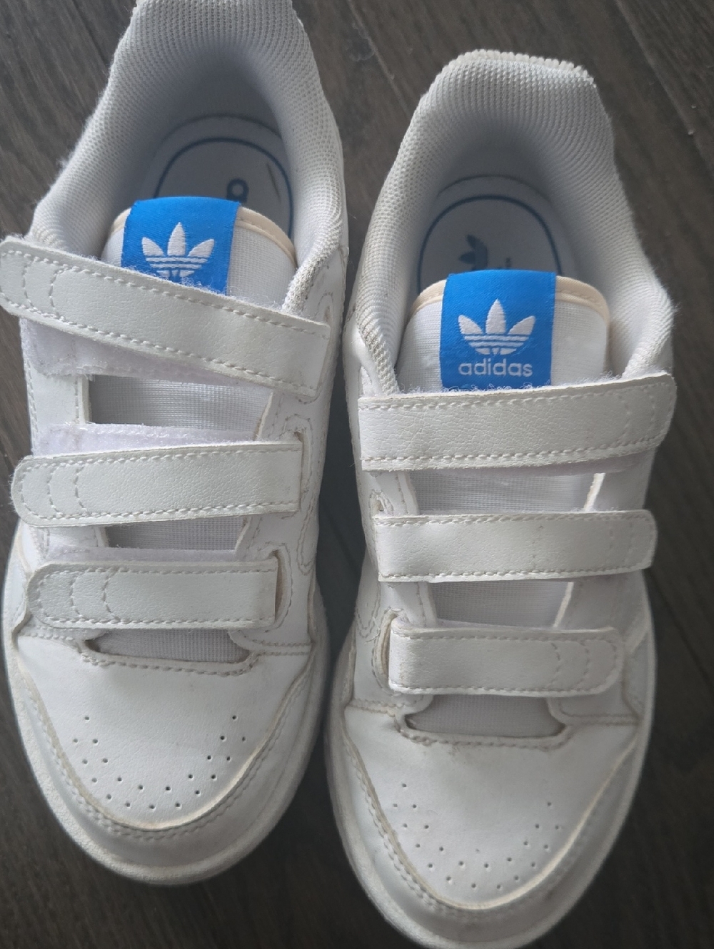 adidas White Kids Sneakers with Blue Logo Tab